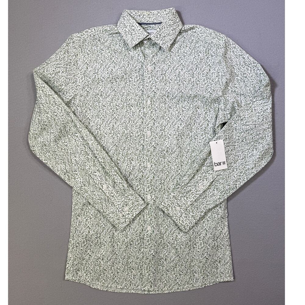 Bar III Men's Slim-Fit Contrast Vine Dress Shirt, White Green small $70 - Picture 1 of 6